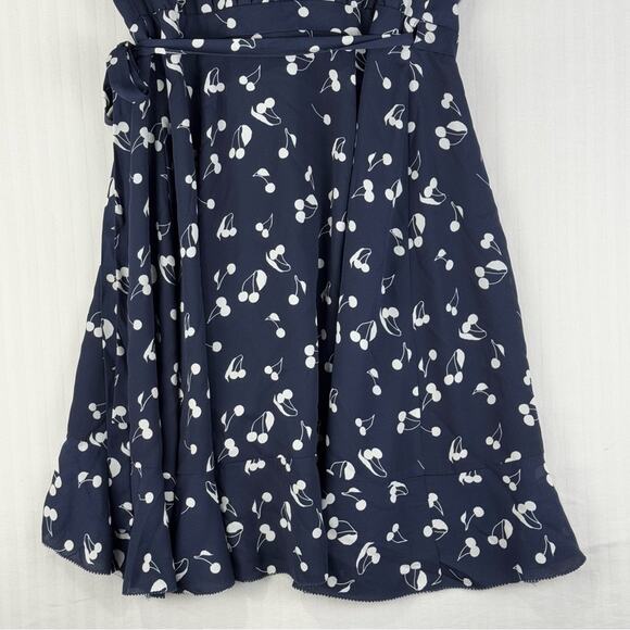 Sunday Best White Cherry Print Navy Blue Ruffle Wrap Dress Size 00 Dainty Girly - Picture 5 of 9
